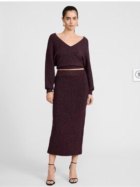 New Express Metallic High Waisted Midi Sweater Skirt -size Med in dark purple